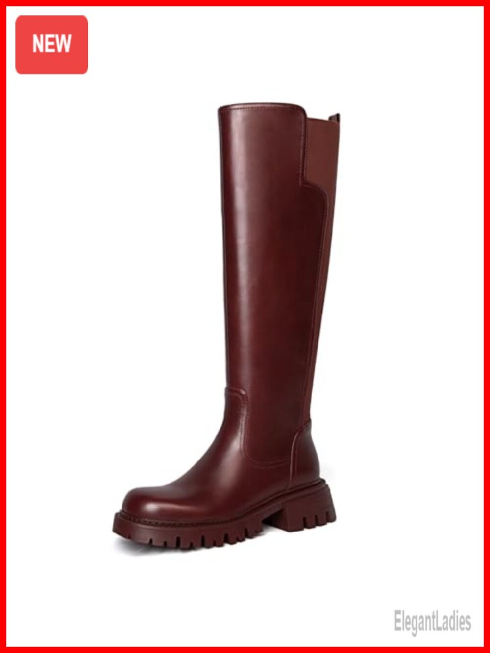 Knee High Platform Boots Stretch Back Round Toe Chunky Heel Side Zip